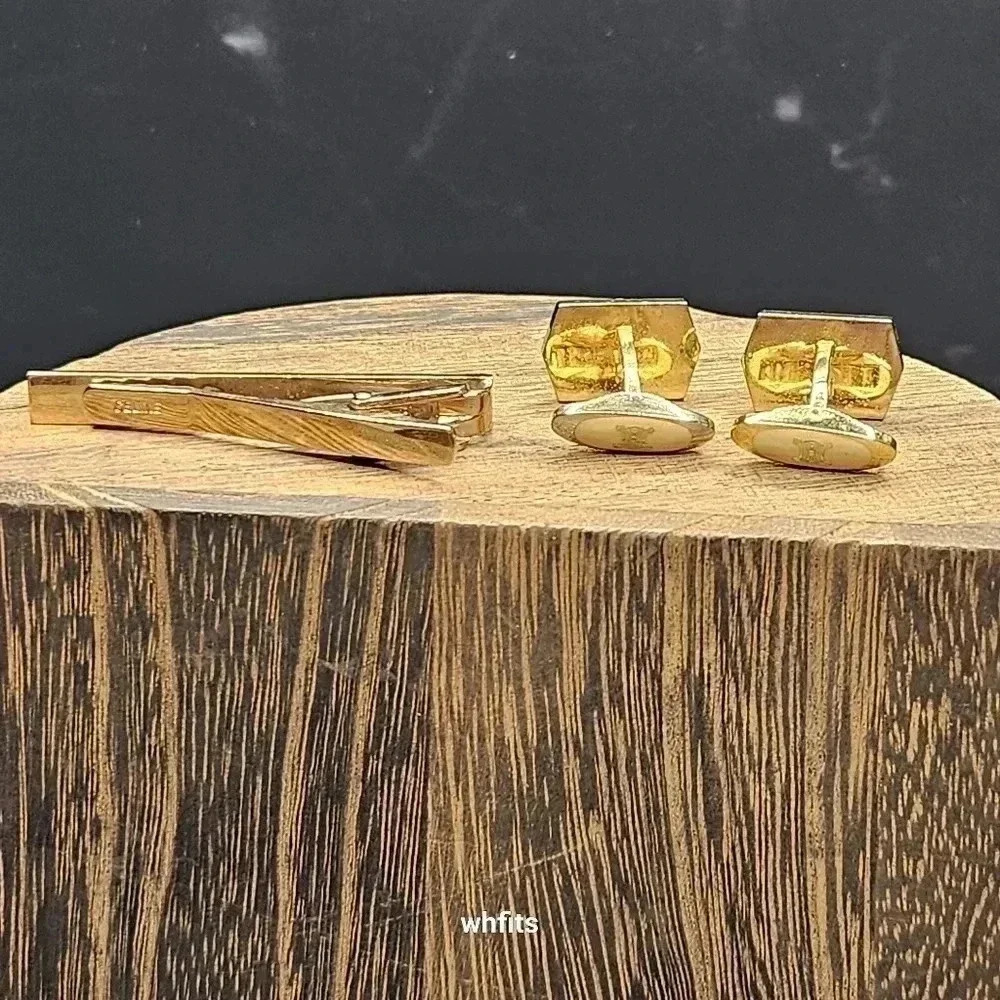 Celine Gold and Silver Tone Cufflinks and Tie Bar Set - Picture 3 of 6